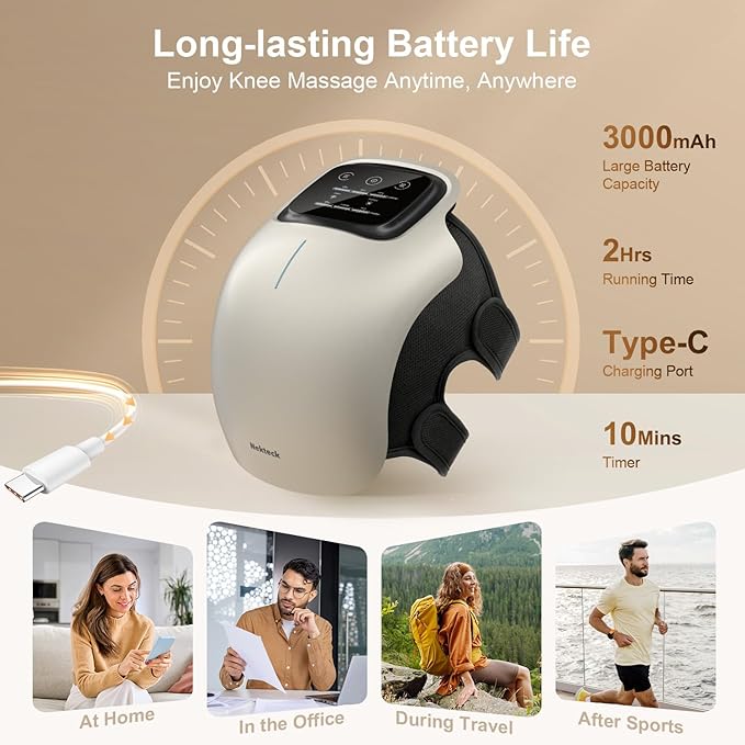 Nekteck Knee Massager, Cordless Knee Massage for Pain Relief with 3 Heating Levels & Vibration Modes, Smart Knee Massage with Heat, Gentle Lights, FSA Eligible Ideal Gifts for Men Women Him Her