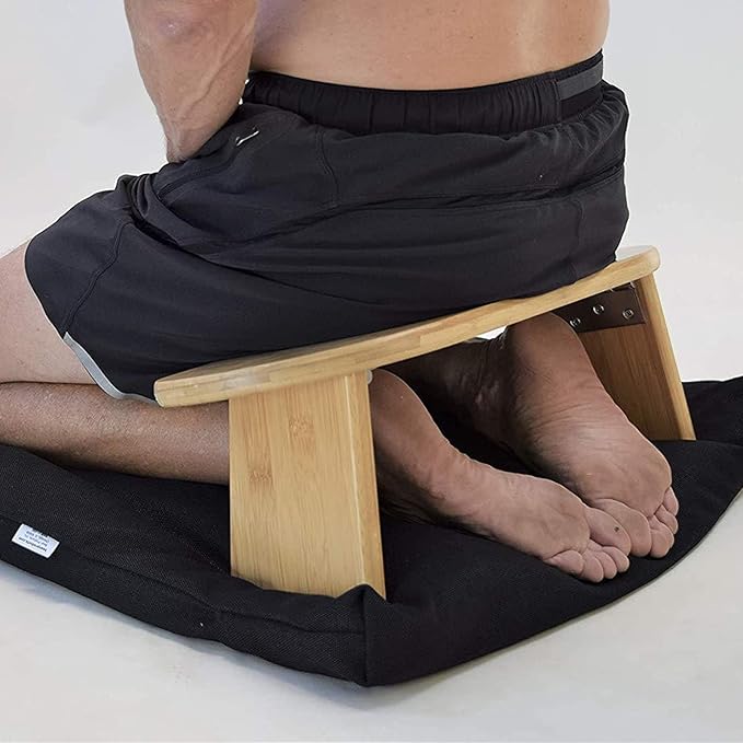 Foldable Meditation Bench, Solid Bamboo Wood Yoga Stool, Multifunction Ergonomic Kneeling Meditation Bench(50 * 19 * 18 cm)