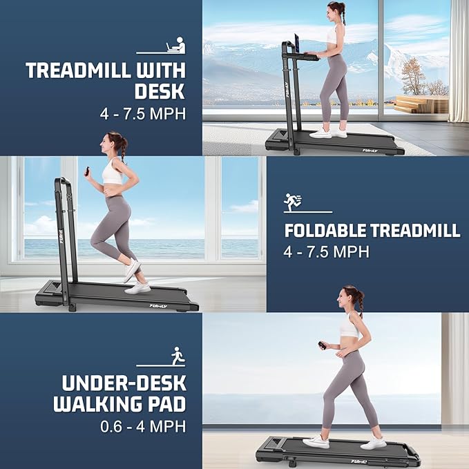 FUNMILY Upgrade Walking Pad Folding Treadmill with 12%/15% & Handle Bar, 3.5HP Foldable Under Desk Compact Treadmills for Home/Office/Gym, 400+lb Capacity, Shock Absorption