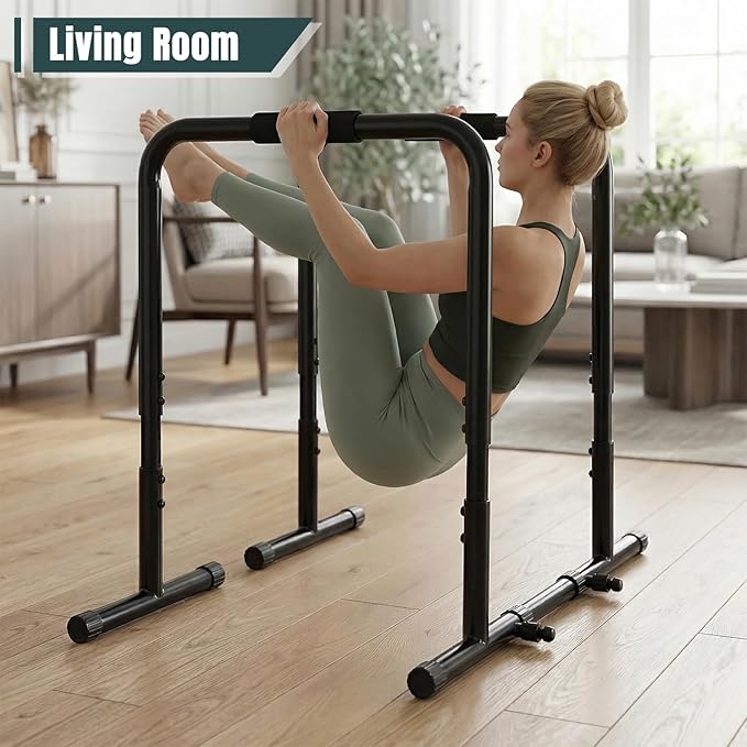 OLIXIS Dip Stands, Heavy Duty Pull Up Bar for Doorway, Adjustable Dip Bar Station Stabilizer Parallette Push Up Stand with Soft High-Density Foam Handles for Home, Gym, Patio, Office