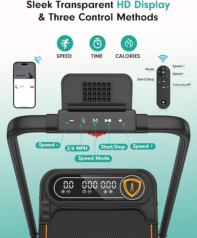 Foldable Treadmill with 12% Incline, 6 in 1 Folding Treadmill with Handle Bar for Home/Office,Under Desk Treadmills Portable Walking Pad with App, Upgrade 3.5HP Low Noise,Remote Control & LED Display,