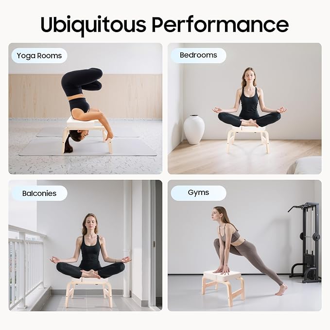 Yoga Headstand Stool, Solid Wood Yoga Inversion Bench with Detachable T-Shaped Block, Meditation Benches with Sponge Seat, for Yoga, Waist, Leg Exercises