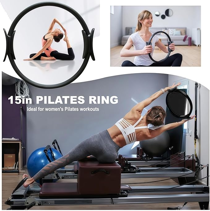 Pilates Equipment 15" Pilates Ring Plus, Pilates Kit for Home Workouts, Pilates Essentials Kit for Women with Pilates Ring and Ball Set, Booty Bands, Figure 8 Resistance Band, Yoga Band