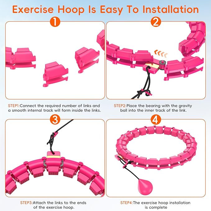 Plus Size Silent Weighted Hula Infinity Fitness Detachable Hoops 65-Inch 32 Knot, Smart Noiseless Infinity Hula for Women, Waist and Abdominal Home Weight Loss Exercise Fit Hoop