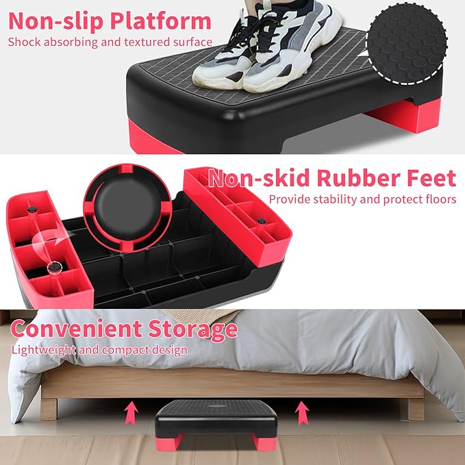 Exercise Workout Aerobic Step Platform Trainer, 18" Aerobic Stepper with 4"-6" Adjustable Height Risers