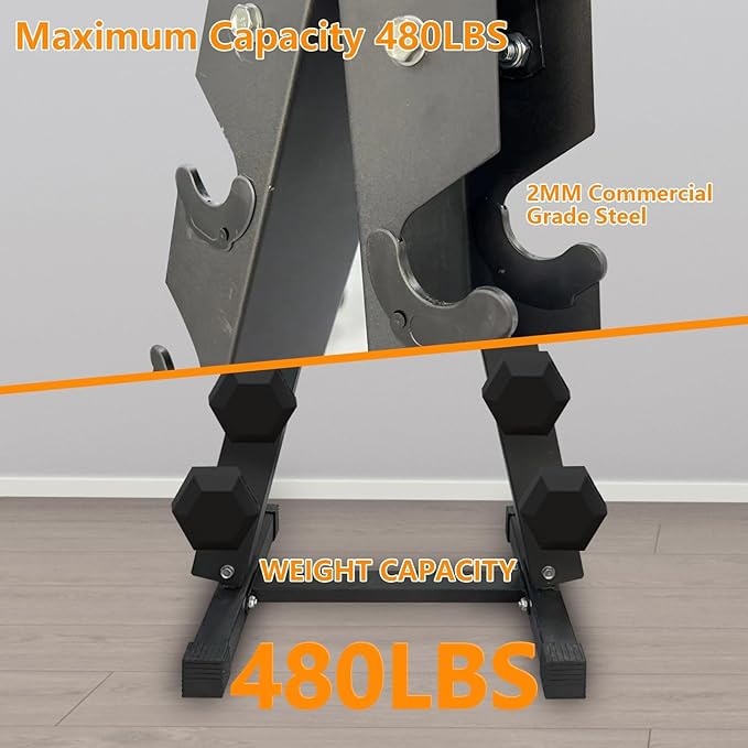 Heavy Duty A-Frame Dumbbell Rack Stand, 2.0mm Commercial Steel Weight Storage Organizer for Home Gym, 480LB Capacity, Space Saving Design (21.5"x16.9"x38")