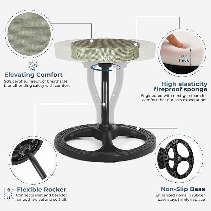 ADHD Chair for Kids, Yoga Chairs for Adults, Wobble Stool Active Flexible Seating Desk Chair with Non-Slip Base and Washable Seat Cover for Stability, Balance, Yoga, Office, School, Classroom