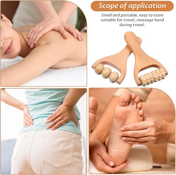 2Pcs Wooden Massage Roller Handheld Muscle Roller Stick Manual Massage Tools for Relaxes Thigh, Leg, Hands Full Body Muscle Men Women