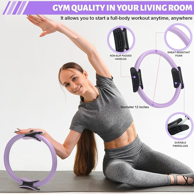 Pilates Ring Circle Set 18 Pcs Exercise Equipment Accessories for Women Workouts Pilates Ball Stretching Strap Magic Circle Yoga Ring Gym Back Bag Resistance Band Anti Slip Socks