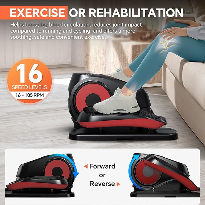 Under Desk Elliptical Machine with Remote Control, 16 Adjustable Speed Electric Ellipse Leg Exerciser Pro As Seen On TV for Senior, Portable Quiet Seated Pedal Exerciser