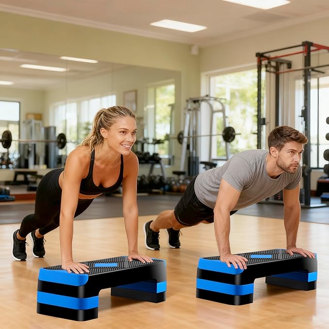 27" Adjustable Exercise Aerobic Step Platform with Stackable Risers – 3 Levels (4", 6", 8") – Workout Stepper for Home Gym, Fitness & Physical Therapy Training