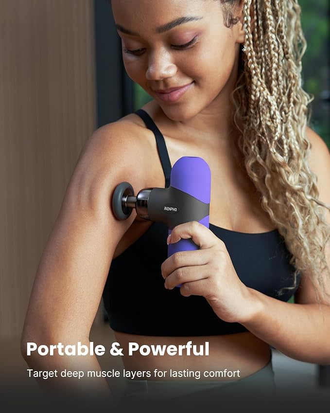 RENPHO Mini Thermal Massage Gun with Heat, Portable Deep Tissue Percussion Massager with 4 Heads for Neck & Back Comfort, Ultra-Quiet Operation for Home, Office & Travel, Includes Compact Carry Case