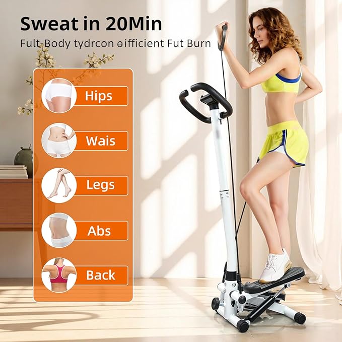 Steppers for Exercise at Home, Mini Stepper with Resistance Bands, Hydraulic Fitness Stepper with LCD Monitor, 360LBS Weight Capacity Portable Stair Stepper for Small Spaces