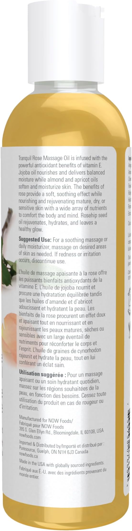 NOW Solutions, Tranquil Rose Massage Oil, Body Moisturizer for Dry Sensitive Skin, Promotes Healthy-Looking Skin, 8-Ounce