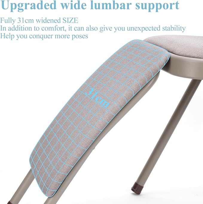 tonchean Yoga Auxiliary Chair with Lumbar Back Support Professional Thickened Foldable Balance Handstand Training Tool Abs & Core Strength Training for Seniors and Adults（Gray）