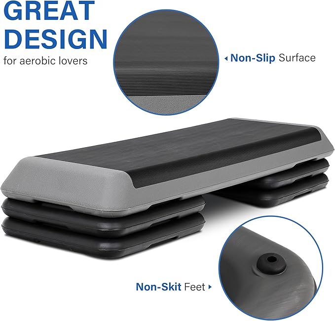 Adjustable Workout Aerobic Stepper, Exercise Step Platform Trainer with 4 Risers,Non-Slip Surface for Home Gym Workout Training