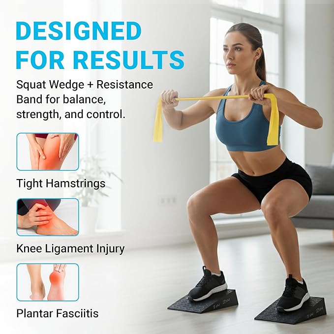 Squat Wedge 2 Pack - Non-Slip 2 Inch Heel Riser for Deeper Squats, Ankle Mobility & Calf Stretching, Portable Slant Board with Storage Bag, Heavy Duty Squat Blocks