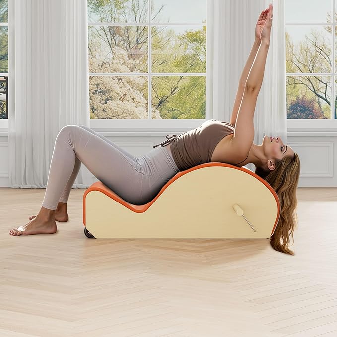 Wooden Orange Pilates Arc with Spine Corrector for Core Strengthening Back Pain Relief, Pilates Spinal Corrector Arch Barrel for Back Flexibility，at Home Reformer Pilates Posture