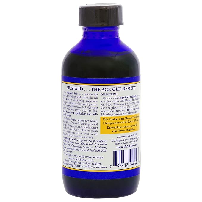 Dr. Singha's Mustard Rub, Therapeutic Body Massage Oil - with Best Essential Oils for Sore Muscles and Stiff Muscle Relief (4 Ounce)