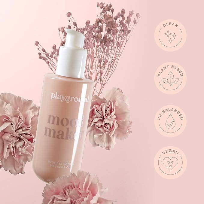 Playground Mood Maker, Pleasure Enhancing Body & Massage Oil, Mood Elevating Adaptogens, Botanical Aphrodisiacs, Skin Soothing Plant Oils, Vanilla Sandalwood Rose Ylang Ylang, Long-Lasting Sensual Oil