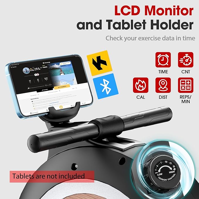 Rowing Machine for Home, Magnetic Rower Machine, 350 LB Weight Capacity, 16-Level Silent Resistance Row Machine for Gym Exercise Full-Body Workout Compact Rower with LCD Monitor Tablet Holder