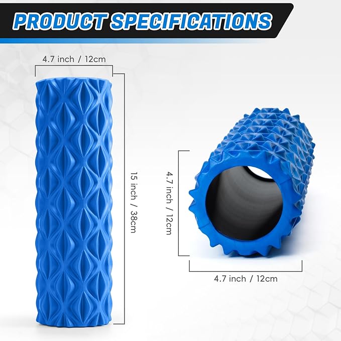 Foam Roller for Deep Tissue Massager, 15" High Density Exercise Patented Roller for Muscle Massage and Myofascial Trigger Point Release Back Roller Improves Mobility (Blue)