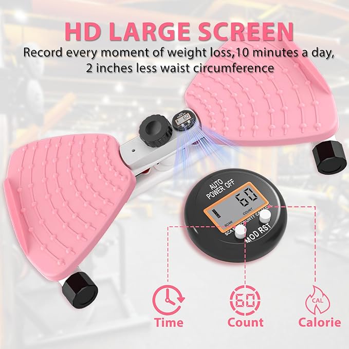 Twisting Waist Machine, Twist Board for Exercise, 300 lbs Weight Capacity, Noiseless Ab Twister for Home Gym Equipment for Women/Men, Track Time, Reps, Calories with Digital Display (Pink)