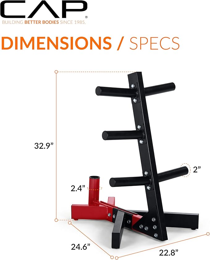 Cap Barbell Olympic Plate Tree Storage Rack, Multiple Colors