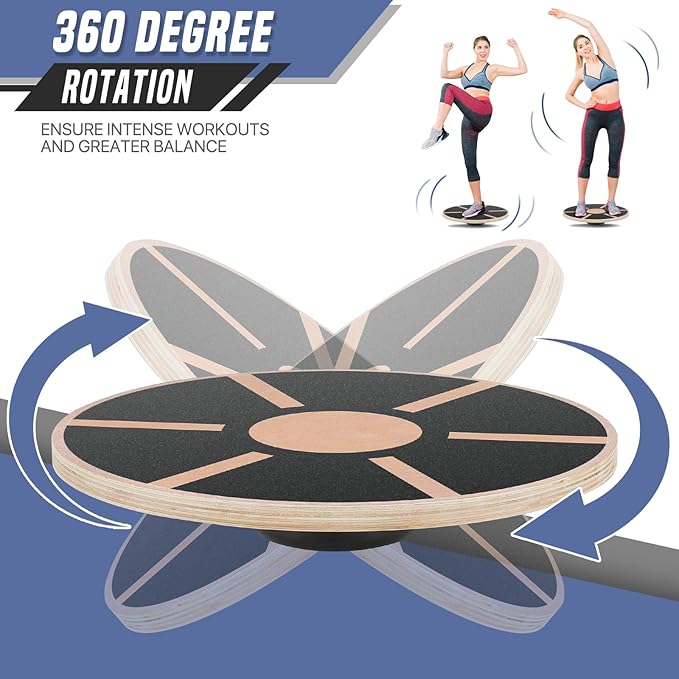 Wooden Wobble Balance Board with 15.5" No-Skid Surface for Core Trainer Physical Therapy, Home Office Exercise Balance Board for Woman & Man