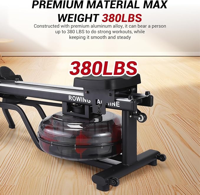 380 Lbs Capacity Water Rowing Machines for Home,Foldable Rower Machine with Led Digital Monitor, Wide Ergonomic Seating & App Compatible,for Gym Exercise The Upper Body Workout