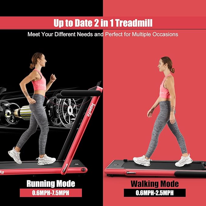 Goplus 2 in 1 Folding Treadmill, 2.25HP Superfit Under Desk Electric Treadmill, Installation-Free with Remote Control, APP Control and LED Display, Walking Jogging for Home Office