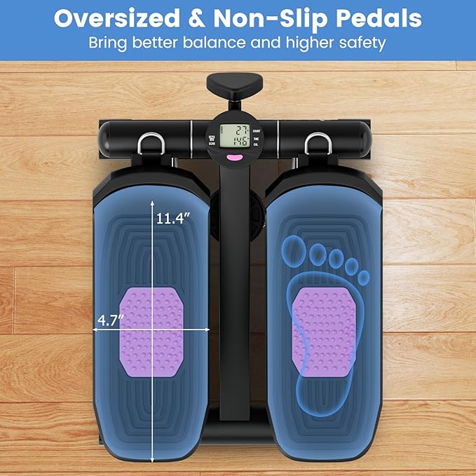 Mini Stair Steppers for Exercise at Home, Hydraulic Step Climber Machine with Resistance Bands & LCD Monitor, Portable Under Desk Stepper for Full Body Cardio Workout