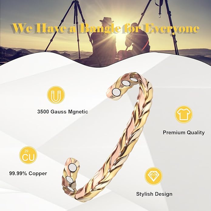 Copper Bracelet for Women, Set Pure Copper Adjustable Braid Bracelet Ring with Magnets, Mother's Day Jewelry Presents(1004 2036)