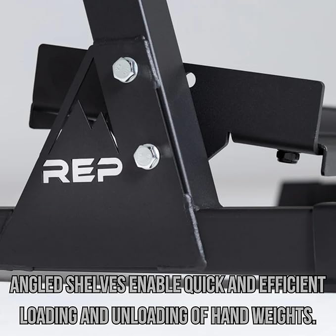 Rep Fitness Dumbbell Rack | 3-Tier Compact Holder | Fits Sets 5-50 lb | Weight Storage Stand | Rubber Hex Organizer | Free Weights Shelf | Heavy Duty Steel Frame | Gym Equipment for Home (Metallic Black)