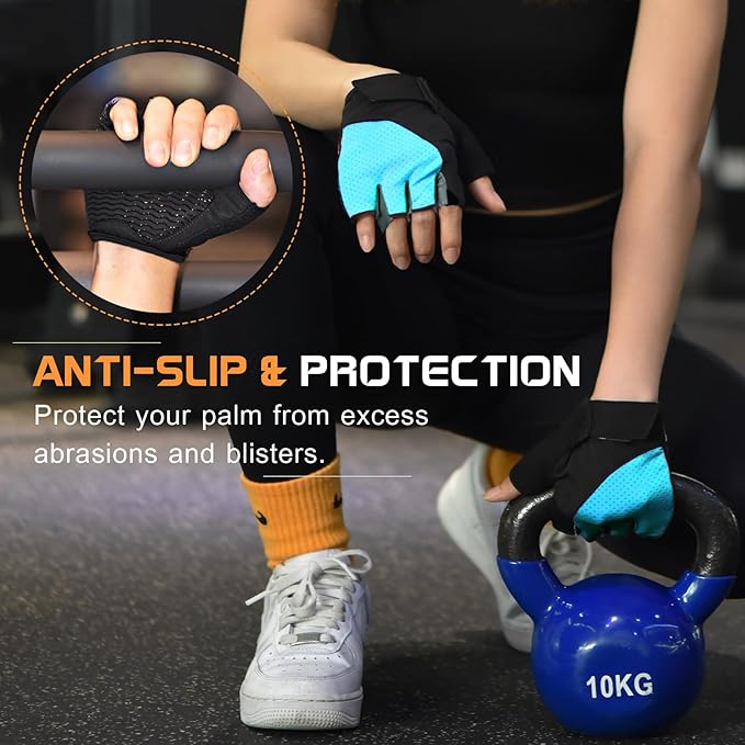Workout Gloves for Women - Breathable Weight Lifting Gloves with Non-Slip Silicone Padding, Fingerless Gym Gloves for Cycling, Rowing, Pull Ups & Training (4 Sizes)