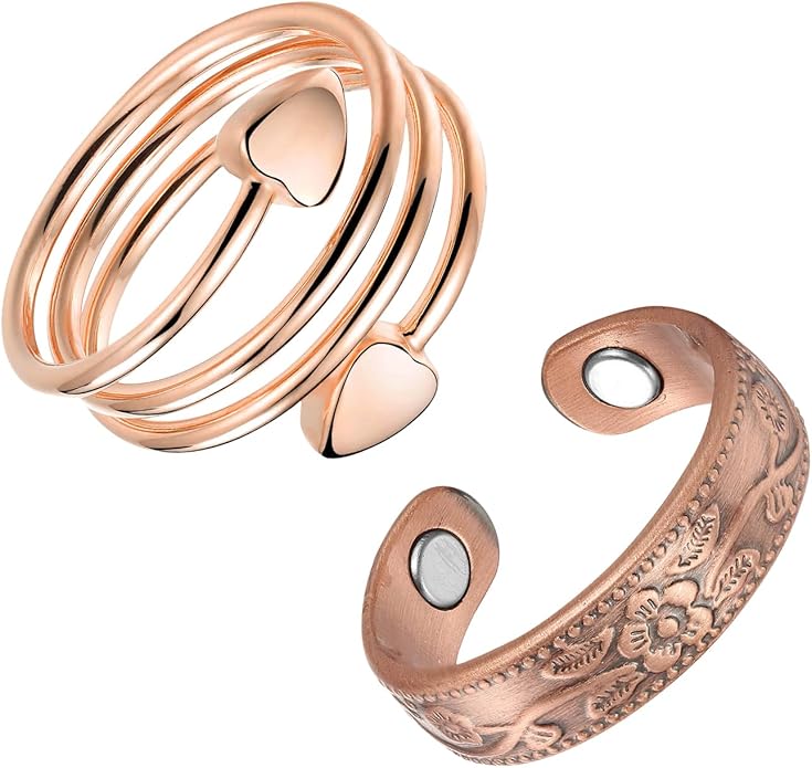 Magnetic Copper Rings Set for Women, Elegant Lymphatic Jewelry Gifts, Vintage Adjustable Vine Design