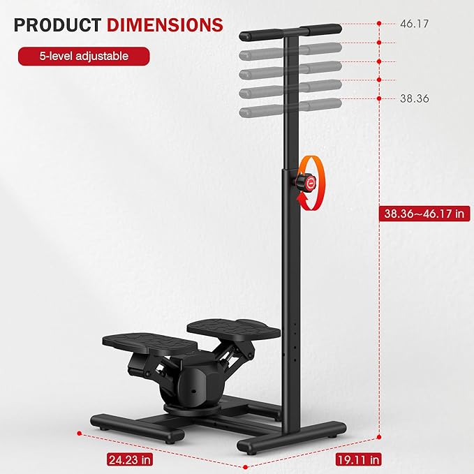 Steppers for Exercise at Home,Mini Stair Stepper with Handlebar and Resistance Bands,Stair Step Workout Machine,Total Body Cardio Equipment, Optional Twist Motion,Non-Slip Pedals – 300 LB Max Weight