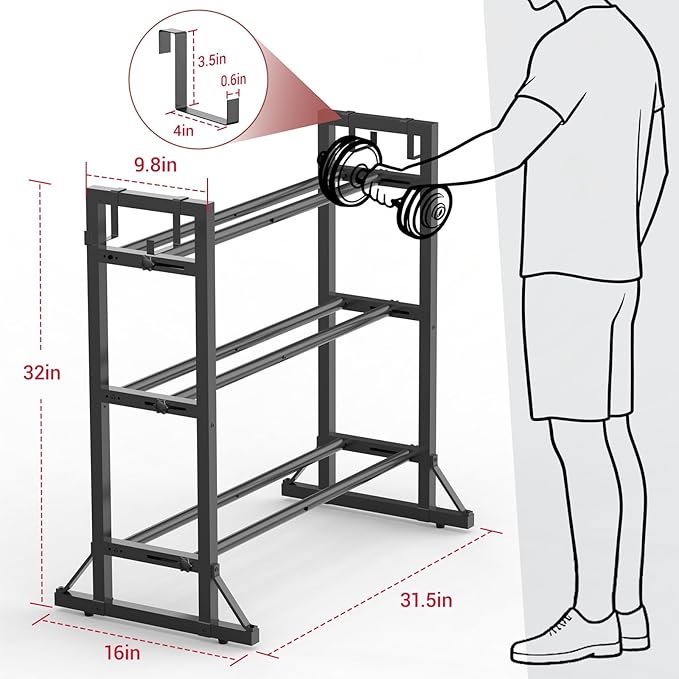 3-Tier Adjustable Dumbbell Rack Stand - Heavy-Duty Carbon Steel Weight Storage Organizer for Home Gym, Easy Assembly, 450 lb Capacity for Dumbbells & Kettlebells