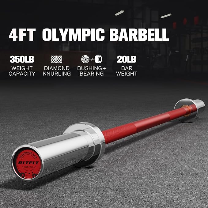 RITFIT Olympic Barbell 4ft/6ft - 2 Inch Weight Bar for Strength Training, Weightlifting, Squat, Deadlift, Bench Press, Curl, Overhead Press - 350lbs/500lbs Capacity