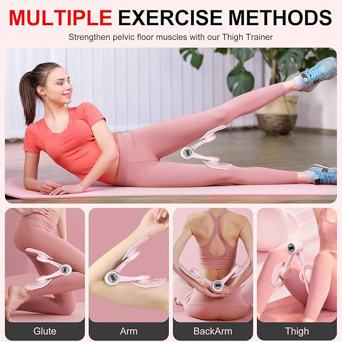 Thigh Trainer, 360°Adjustable Pelvic Floor Exercise Device with Auto-Counter Display, Inner Thigh Exerciser with 25-35 LB Resistance Band for Women, Home Fitness Equipment for Arm, Hip, Leg