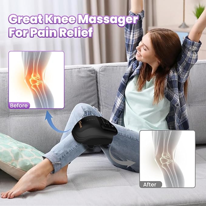 Knee Massager Smart with Heat, Red Light and Massage Therapy, 3 Vibration Modes and 3 Heating Levels, 2026 Updated Edition, LED Vitality Joints Knee Massager, Gifts for Grandma & Grandpa, Black