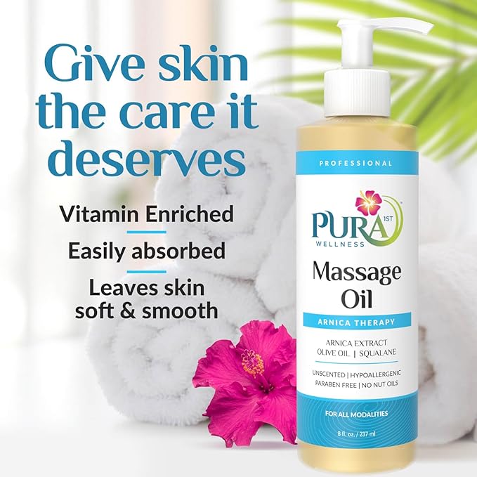 Arnica Therapy 8 Fl oz Massage Oil, Arnica Extract, Professional, Massage Therapy, Deep Tissue, Unscented, Hypoallergenic, Natural Ingredients, Skin Hydrating, Moisturizing, Muscle Relief