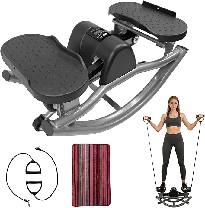 Rock Stepper Side to Side Machine, Low-Impact Lateral Stepper for Home Workout with Digital Display and Resistance Bands, Portable Rocking Stepper for Legs, Glutes and Core Training