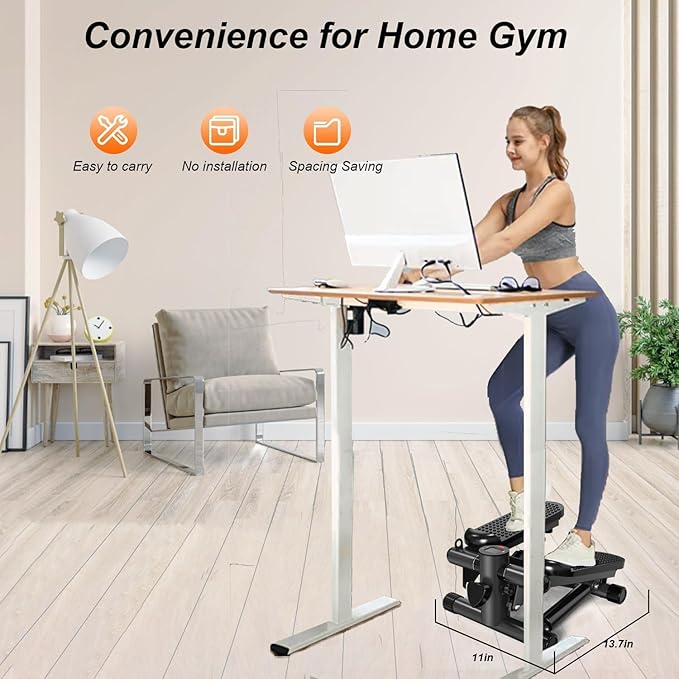 Mini Stepper for Home Exercise with Resistance Bands & LCD Display - 300LB Capacity, Compact Stair Climber Machine for Cardio Fitness & Muscle Strengthening