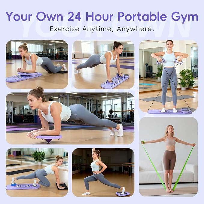 Pilates Reformer Board for Home Workout, 15-in-1 Foldable Pilates Board with Resistance Bands, Portable Ab Core Training Equipment for Women & Men