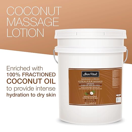 Bon Vital' Coconut Massage Lotion, 5 Gallon, Lightweight Formula with Pure Fractionated Coconut Oil, Professional Therapy Lotion, Hydrating and Unscented