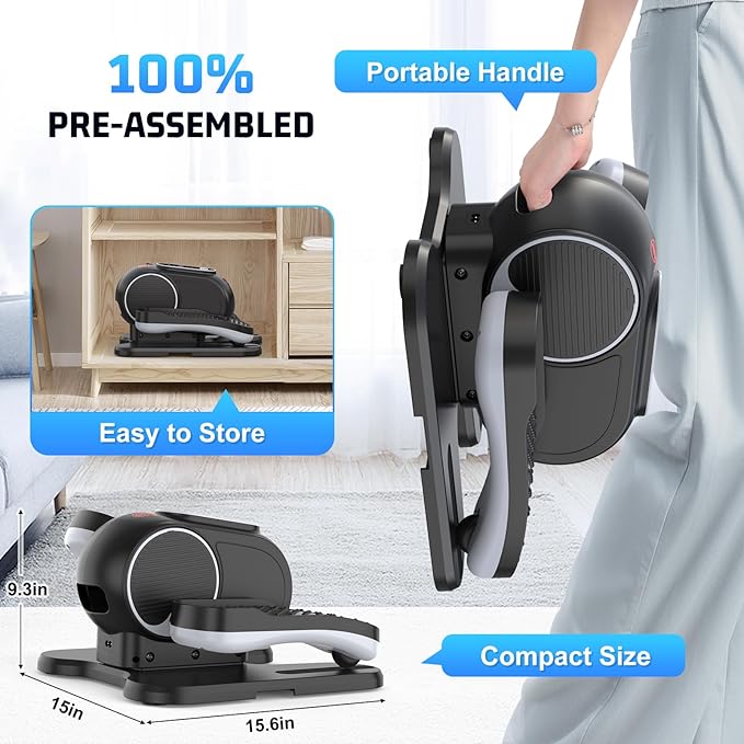ANCHEER Under Desk Elliptical, 24-in-1 (12 Auto & 12 Manual) Elliptical Machine with Wireless Remote&Dual-Direction, Quiet Compact Leg Exerciser for Home Office