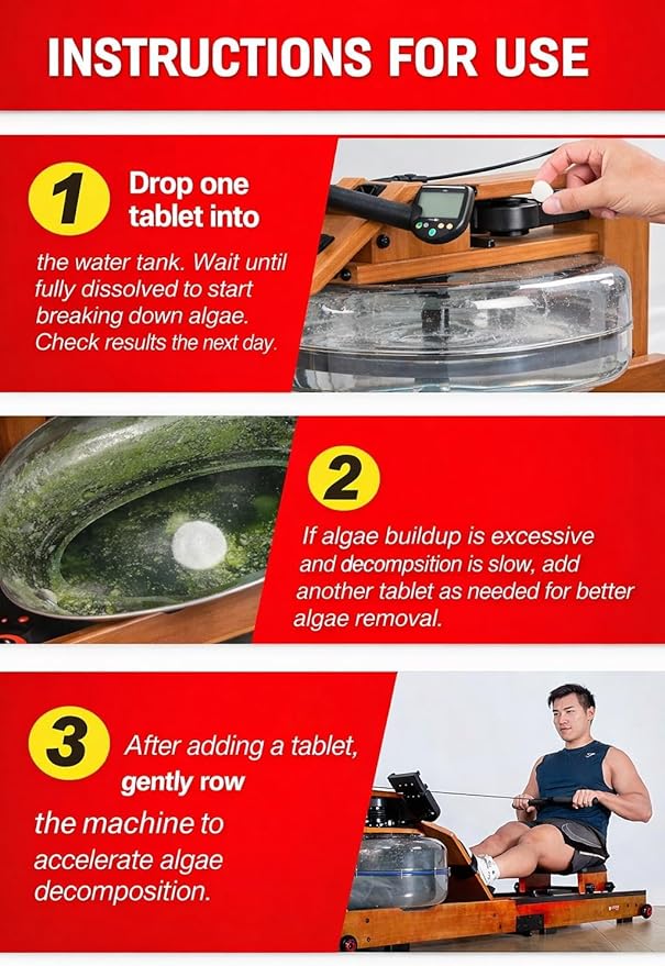 Rowing Machine Water Purification Tablets | Universal Water Rowing Machine Tank Cleaner | Safe, Eco-Friendly Formula | 4 Tablets (3-Pack)