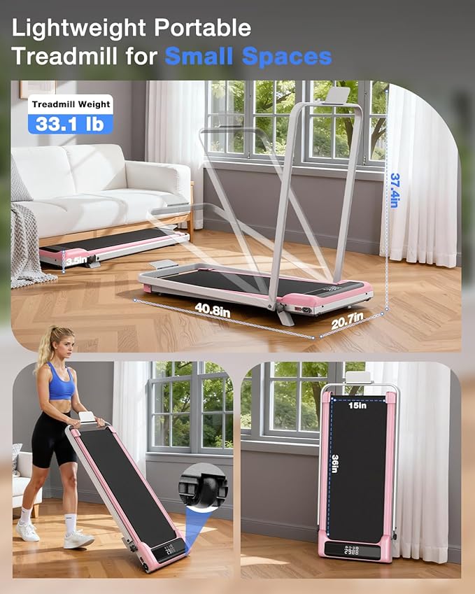 Incline Walking Pad with Handle Bars, 3.5HP Foldable Portable Treadmills for Home Office, Low Noise <40dB Under Desk Treadmill with 330LB Capacity, Wide Running Belt with Remote Control & LED Display