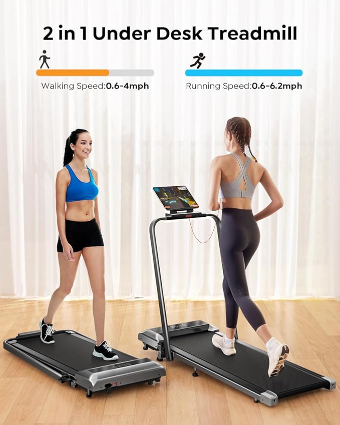 Walking Pad with 12% Incline & Height-Adjustable Handlebar, 5-in-1 Foldable Treadmill for Home & Office, Portable Under Desk Treadmill with LED Display & App Control